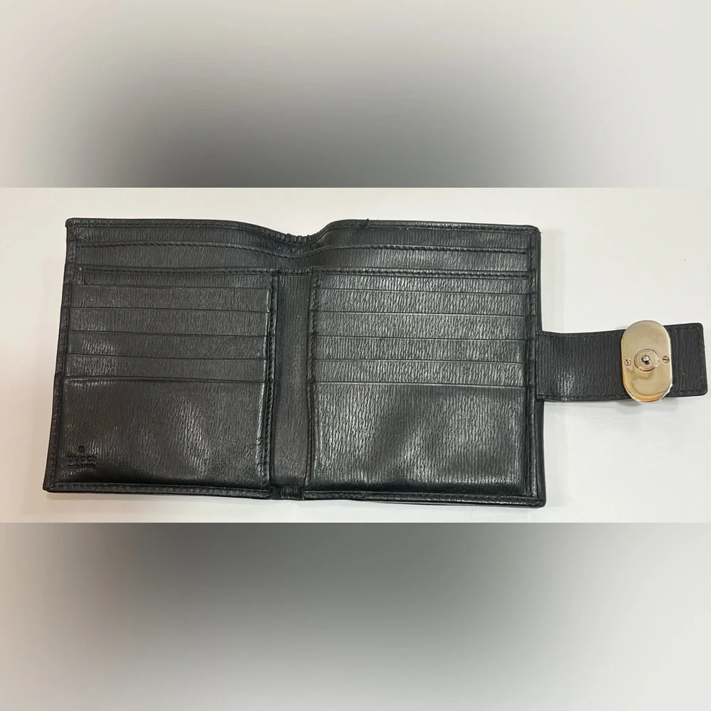 Vintage Tom Ford Gucci Black Bifold Leather Wallet Silver GG